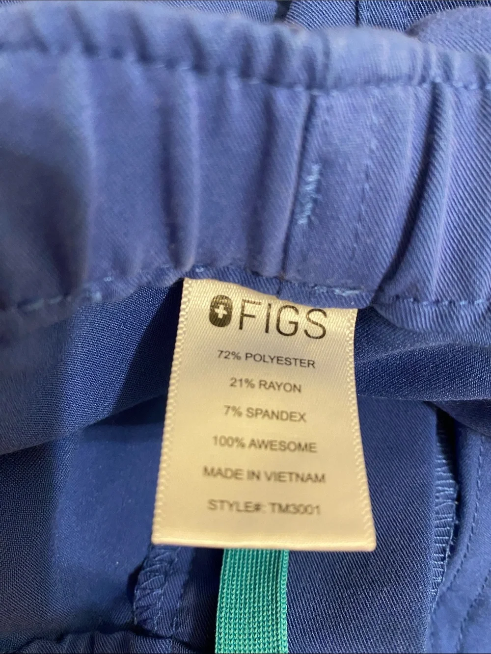 Figs Men's Royal Blue Cargo Pants with Teal Drawstring. Size M